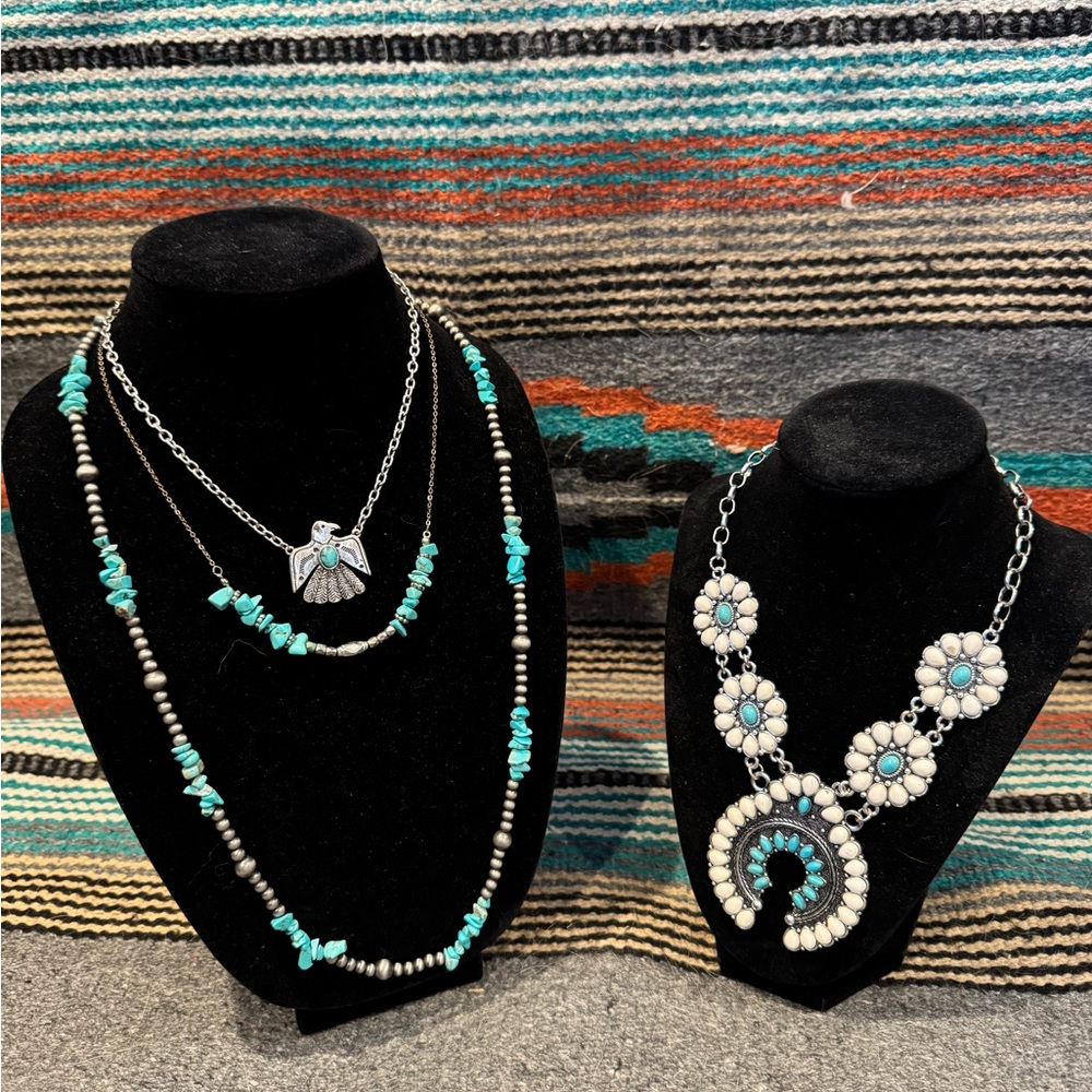 Turquoise and Silver Necklace Set